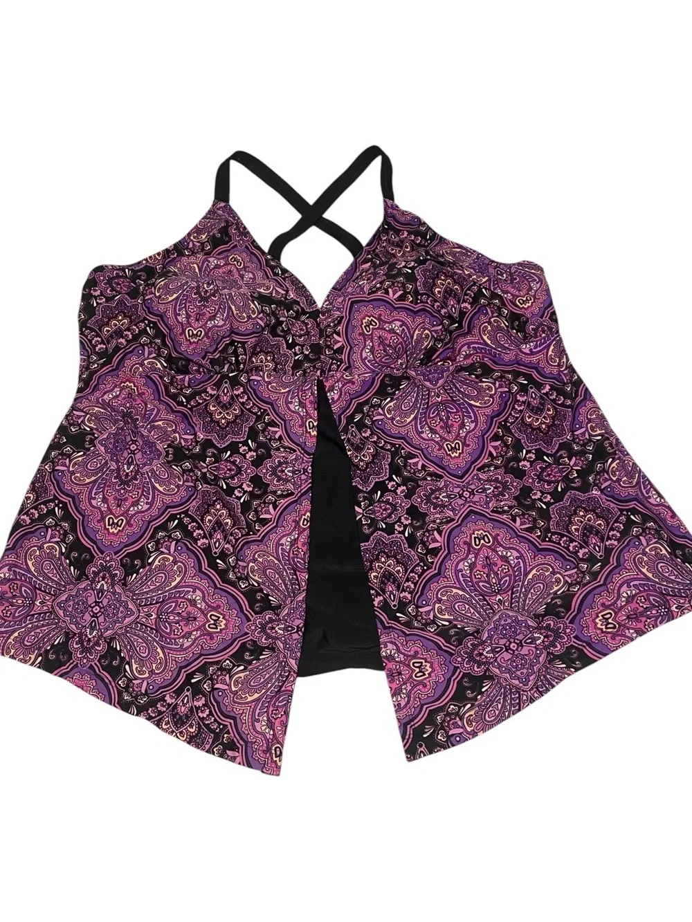 Catherines Tankini Women’s 24W Purple Paisley Wireless Lined Beach Resort Boho
